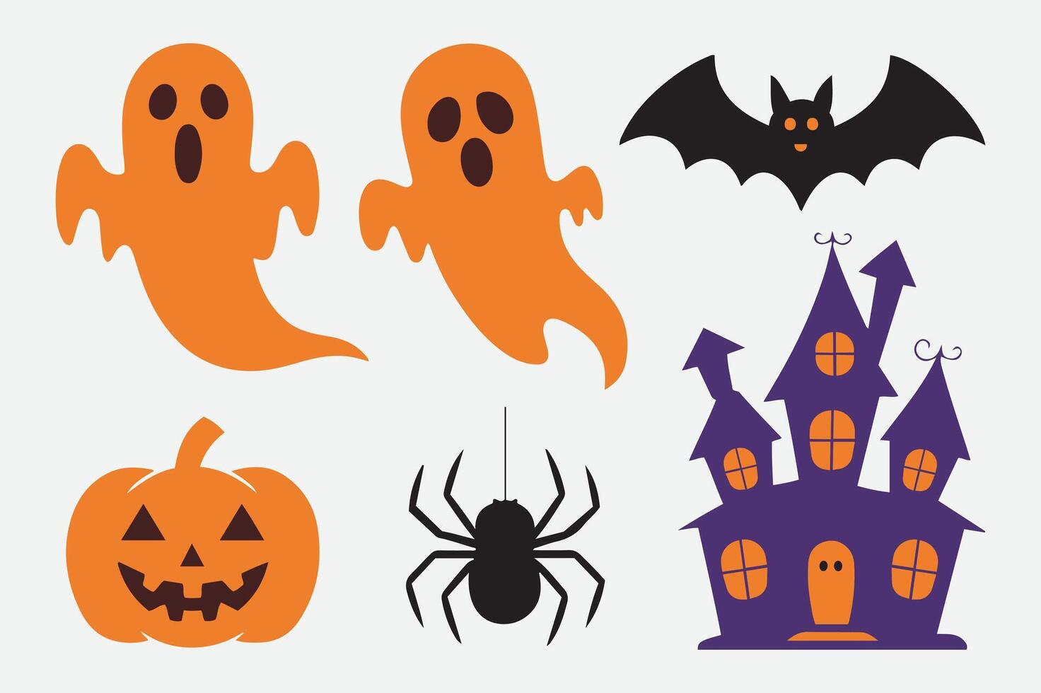 halloween icons set with a haunted house, ghost, bat and pumpkin vector