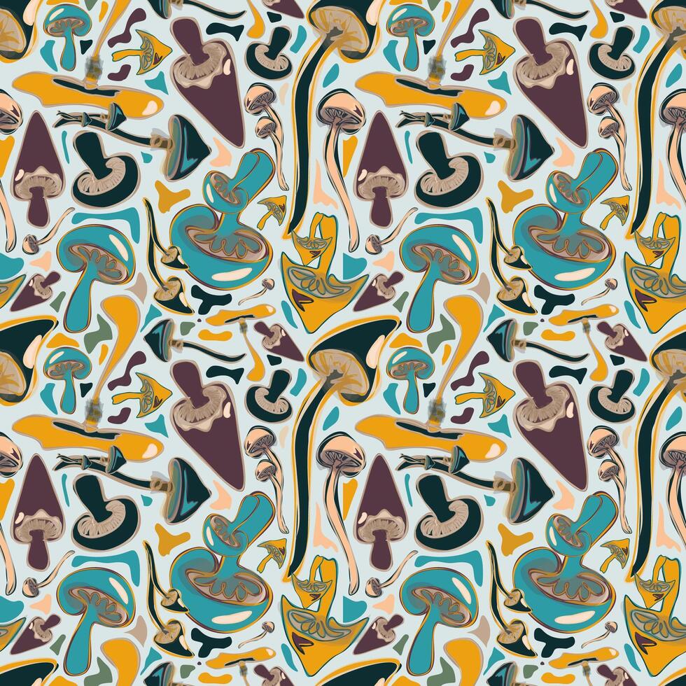 Autumn seamless pattern with colorful mushrooms. Botanical design for fabric, packaging, textile, print, template, card. Halloween pattern vector