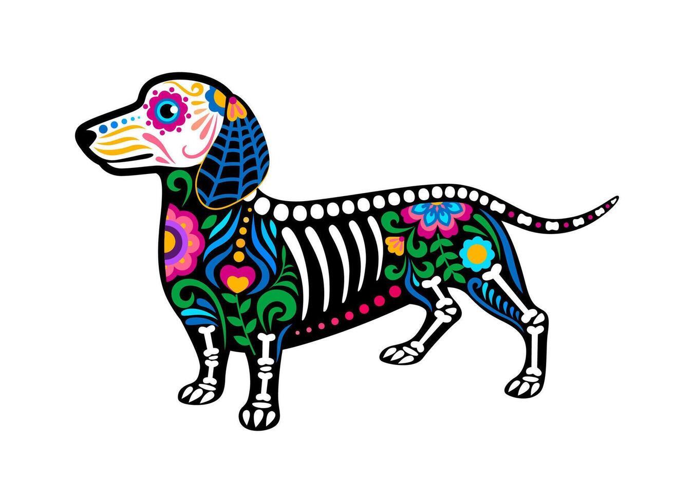 Day of the dead Mexican dog animal skeleton tattoo vector