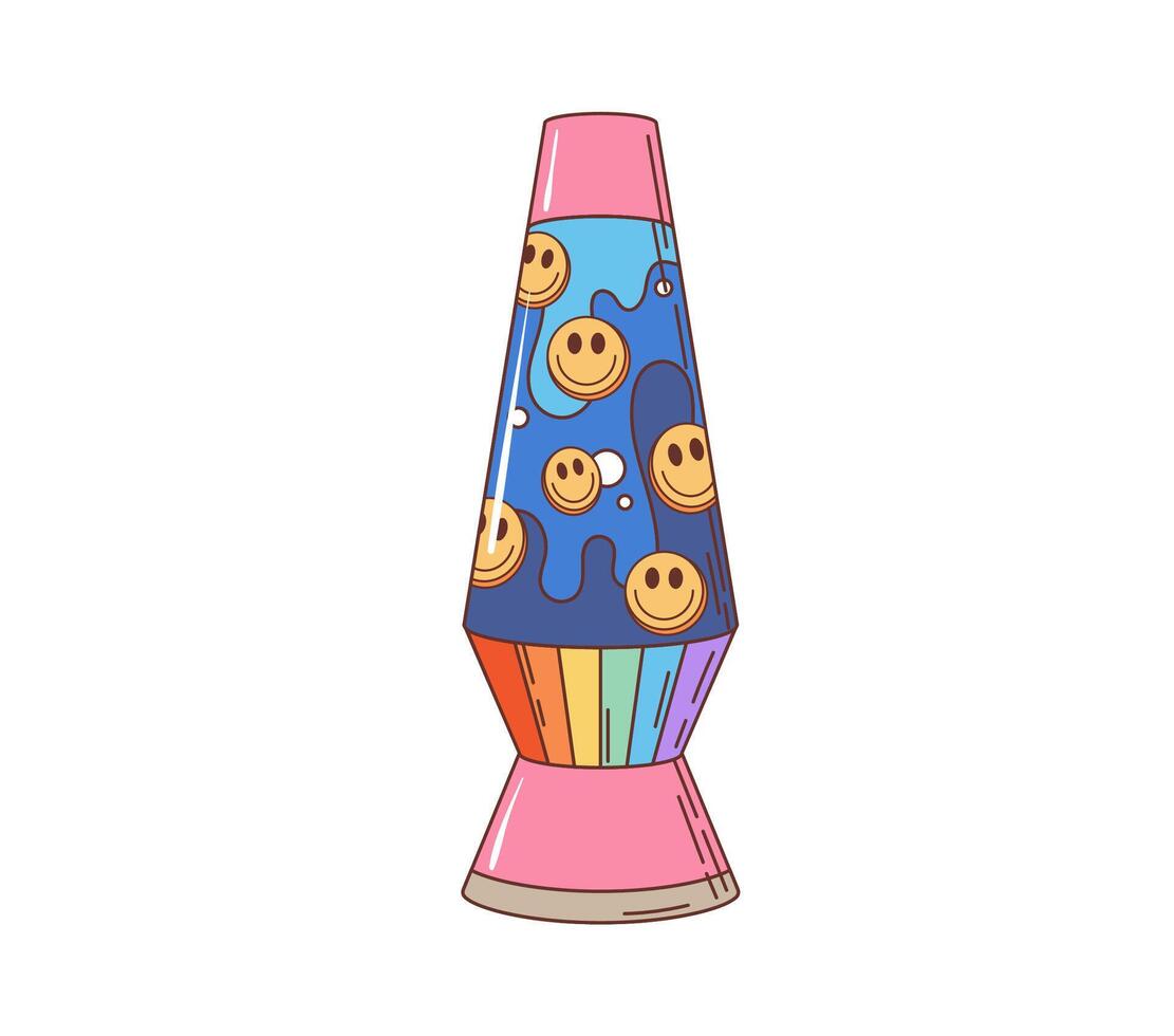 Retro groovy hippie lava lamp with smiles emoji vector
