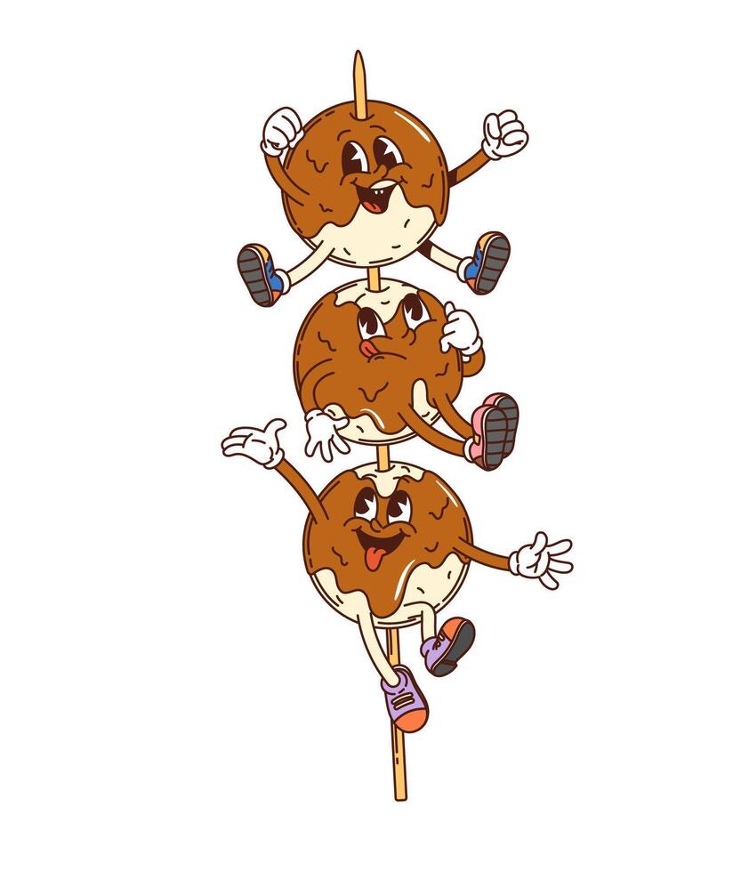 Cartoon groovy japanese dango dessert characters vector