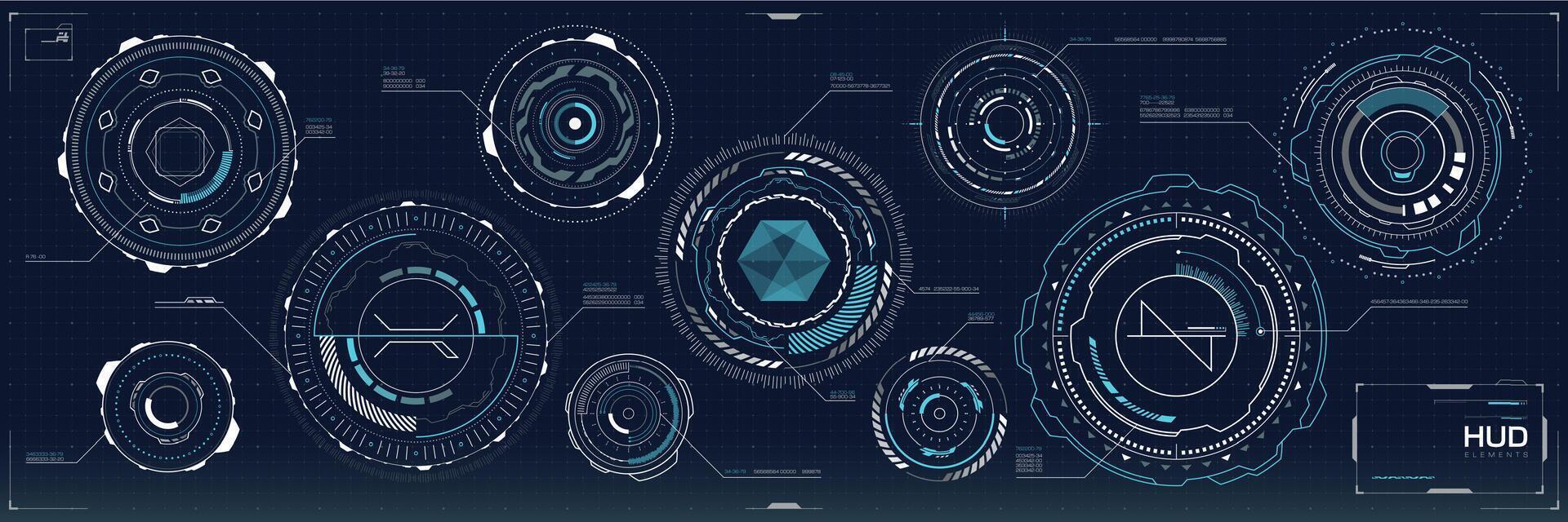 Futuristic digital HUD elements, cyber technology vector