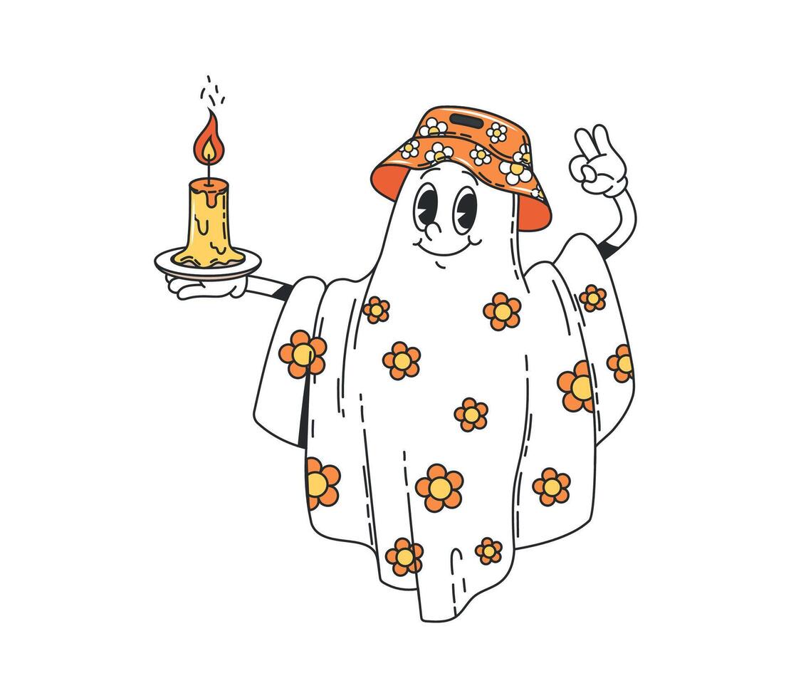 Cartoon Halloween ghost character with candle vector