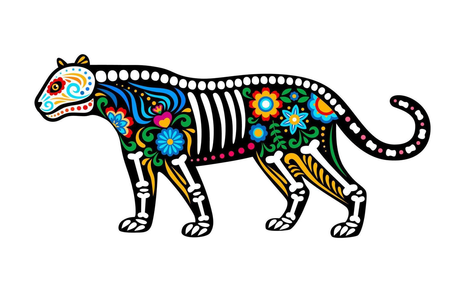 Day of the dead Mexican puma animal skeleton vector