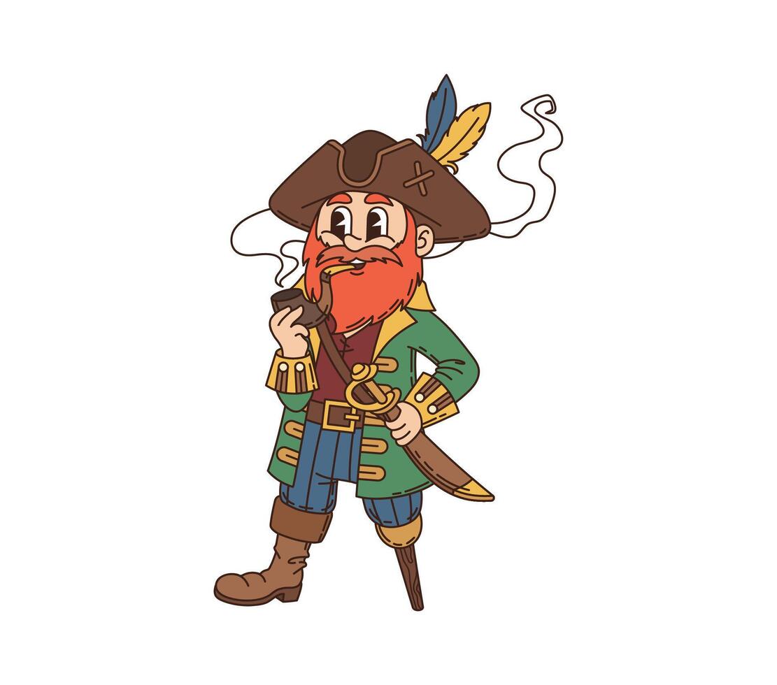 Cartoon groovy pirate and corsair with a peg leg vector