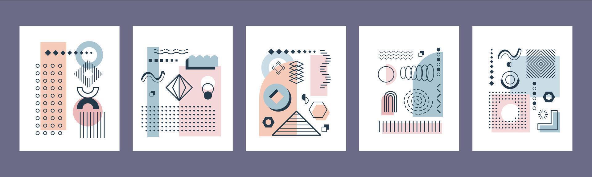 Abstract geometric Memphis posters, cards vector