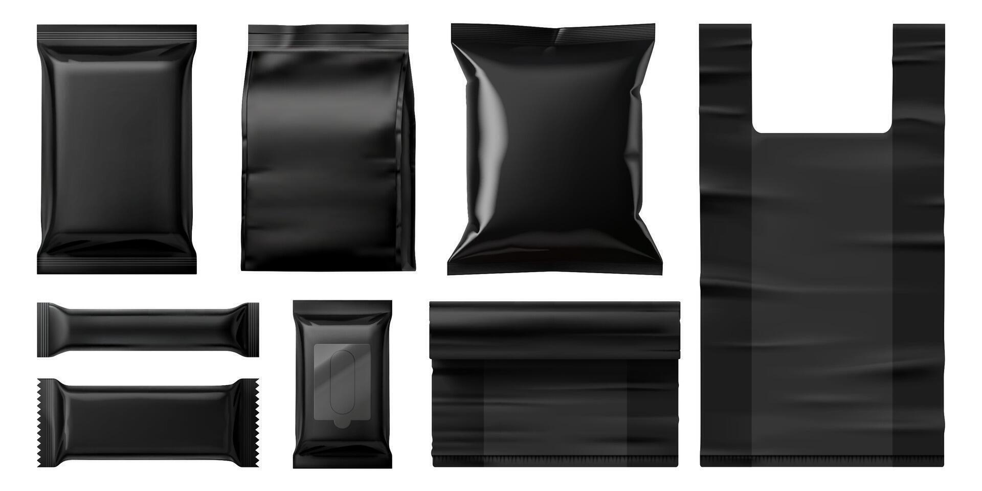 Realistic 3d black package mockup 3d set vector
