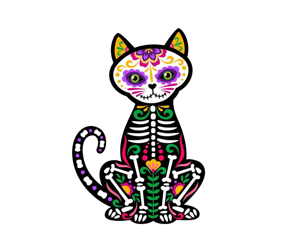 Day of the dead Mexican cat pet animal skeleton vector