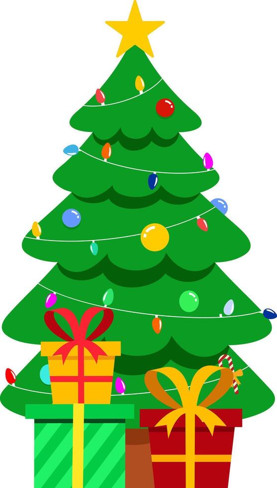 Cartoon Decorated Christmas Tree With Gift Boxes vector