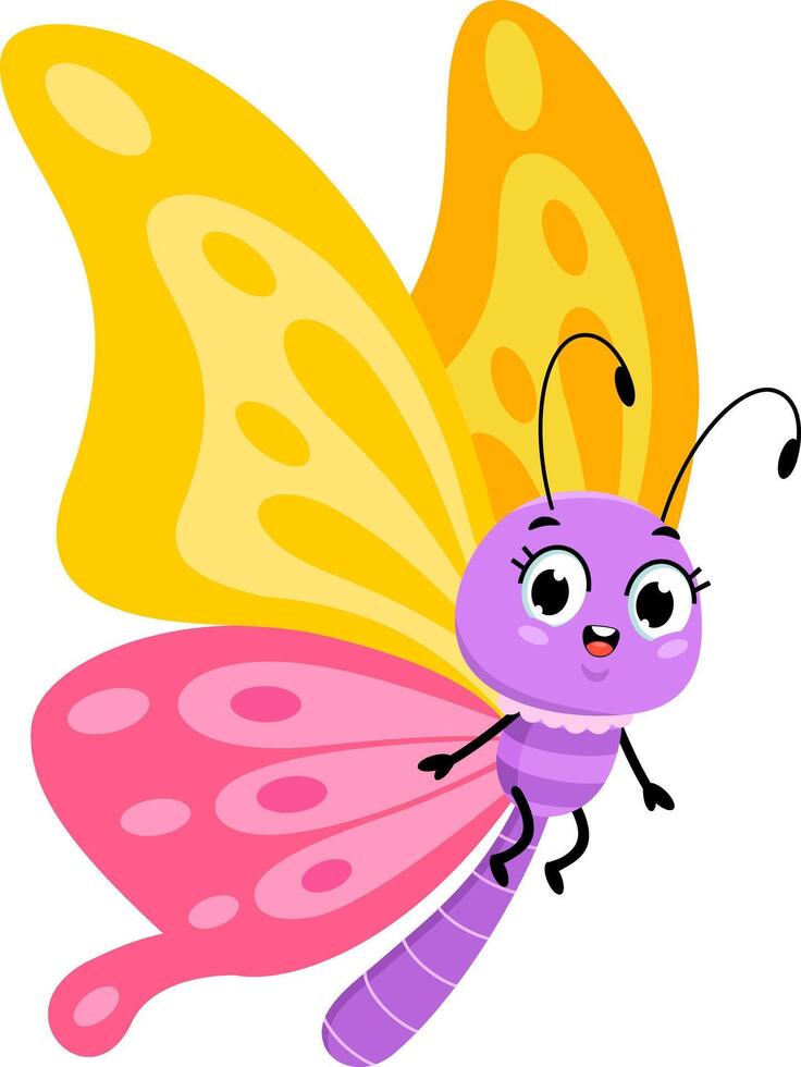 Cute Butterfly Cartoon Character Flying vector