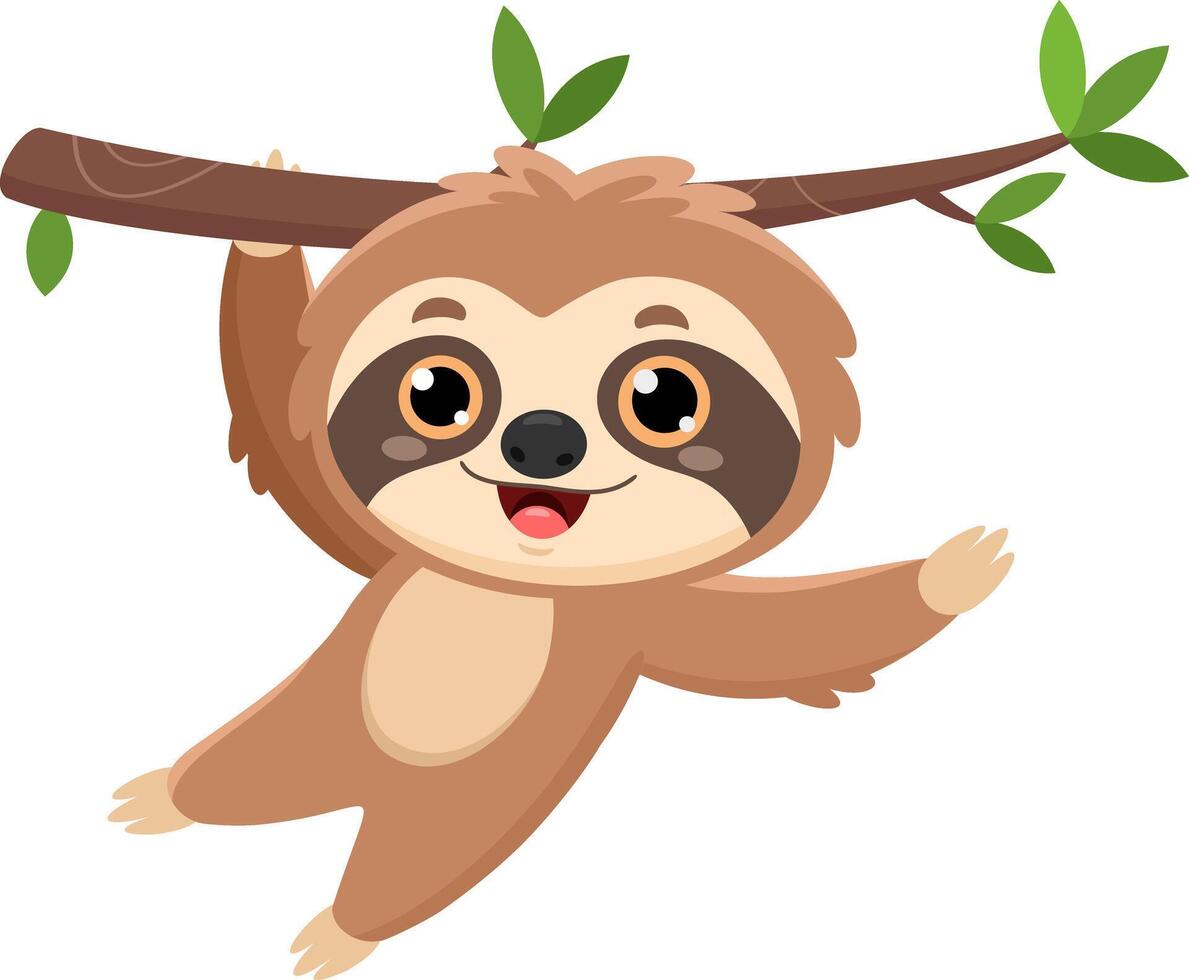 Funny Cute Sloth Cartoon Character Waving For Greeting vector