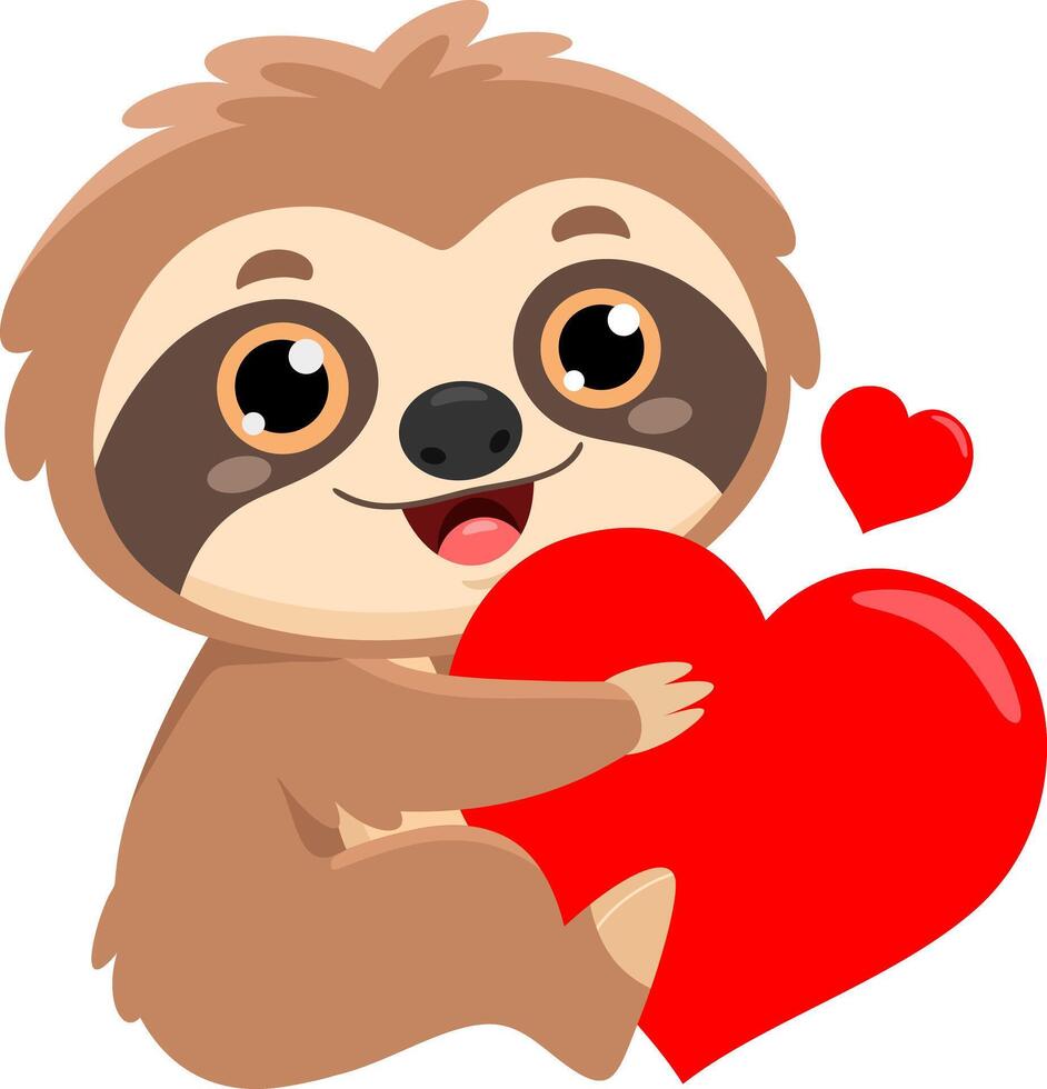 Funny Cute Sloth Cartoon Character Holding A Red Heart vector