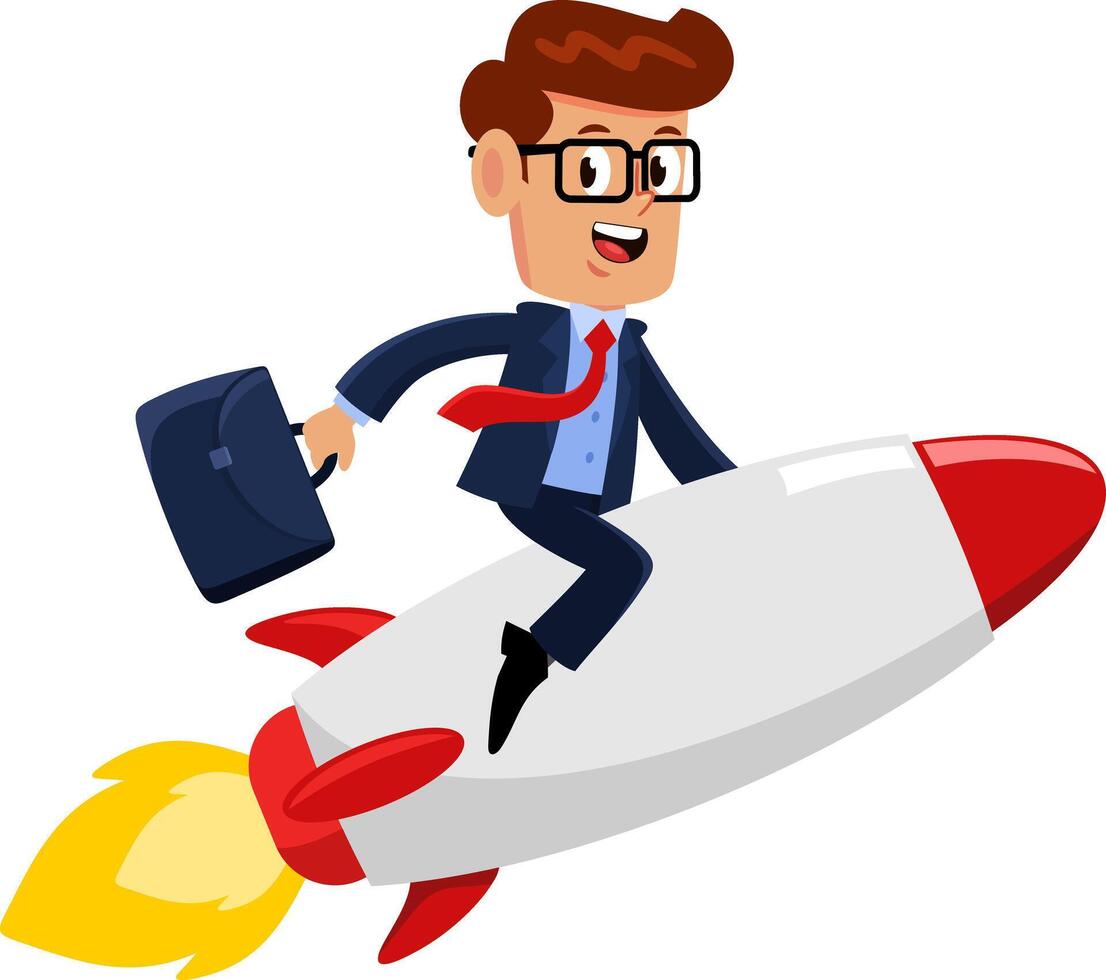 Businessman Cartoon Character On A Rocket Successful Start Up vector