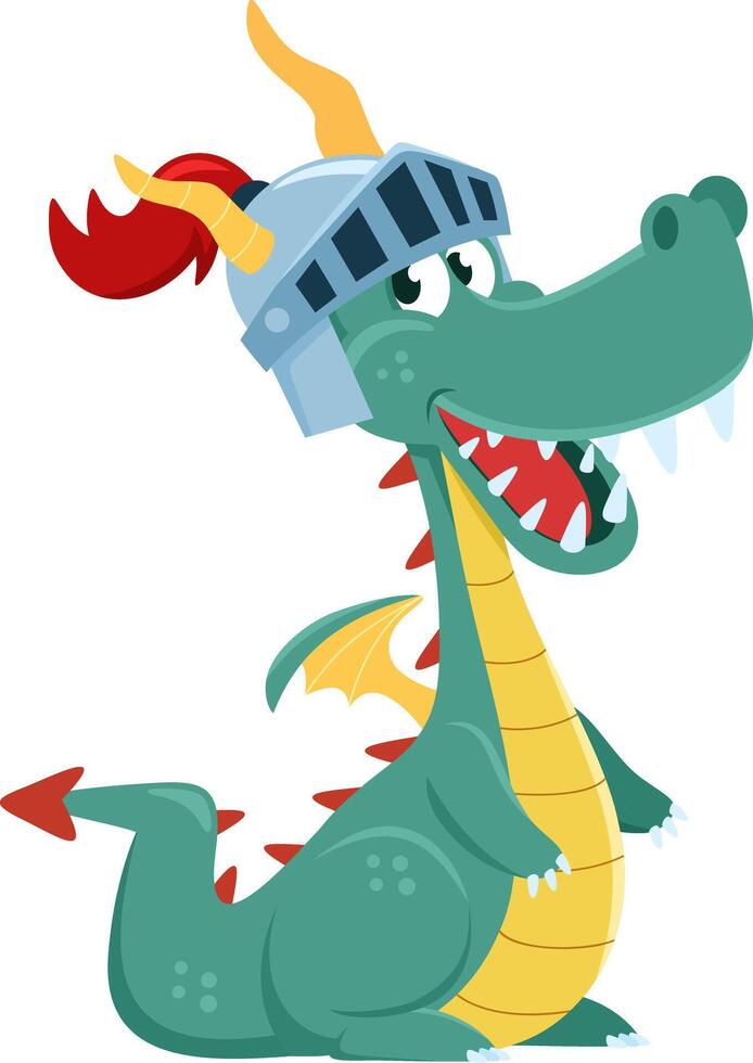 Cute Dragon Knight Cartoon Character With Helmet vector