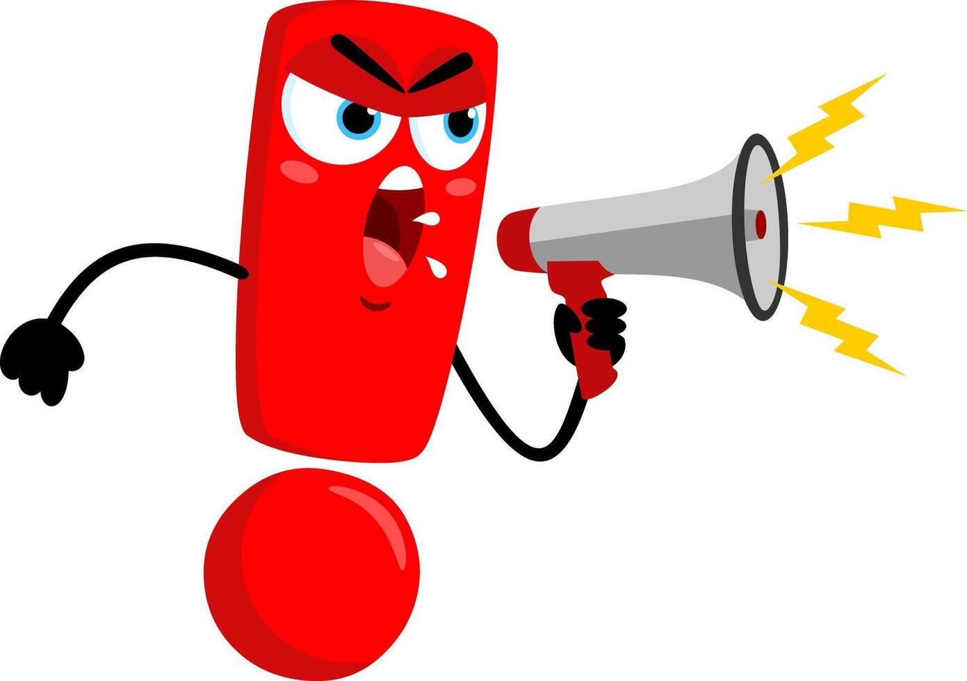 Angry Red Exclamation Mark Cartoon Character Speaking Through A Megaphone vector