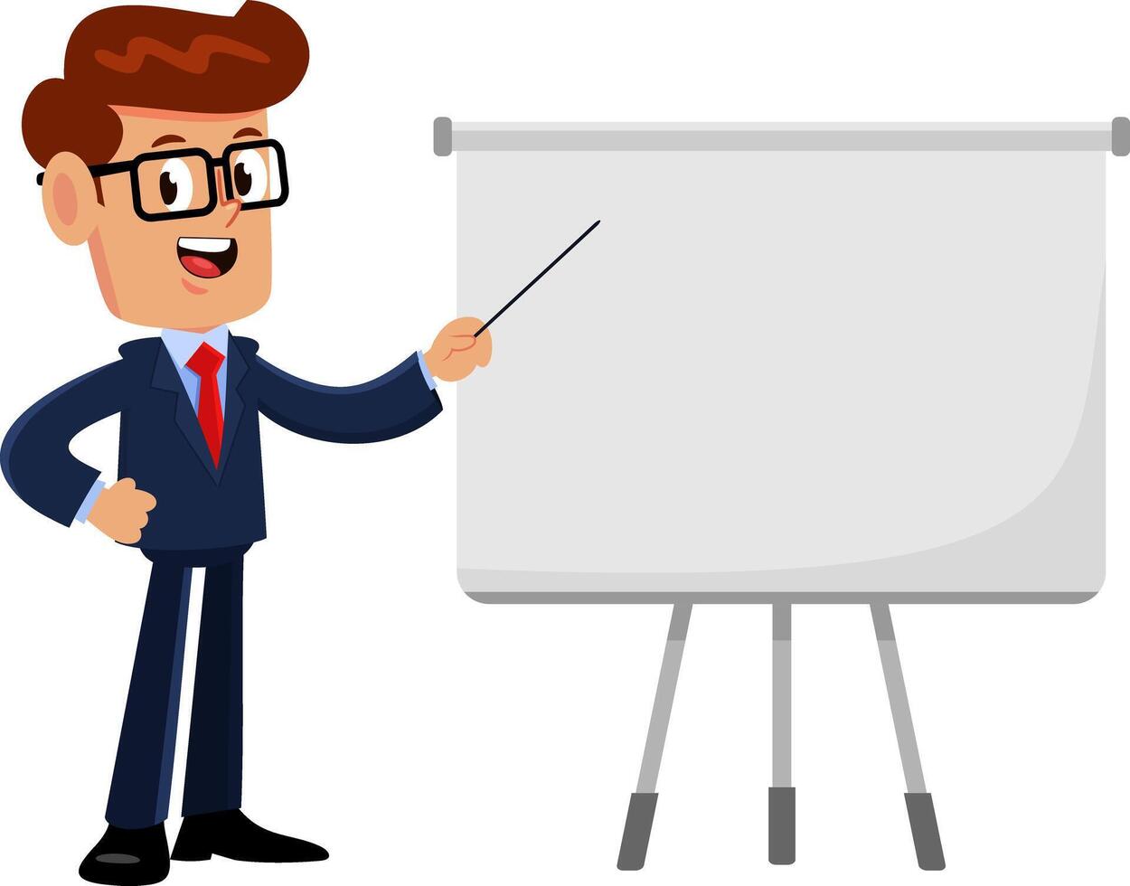 Businessman Cartoon Character Pointing On A Blank Board vector