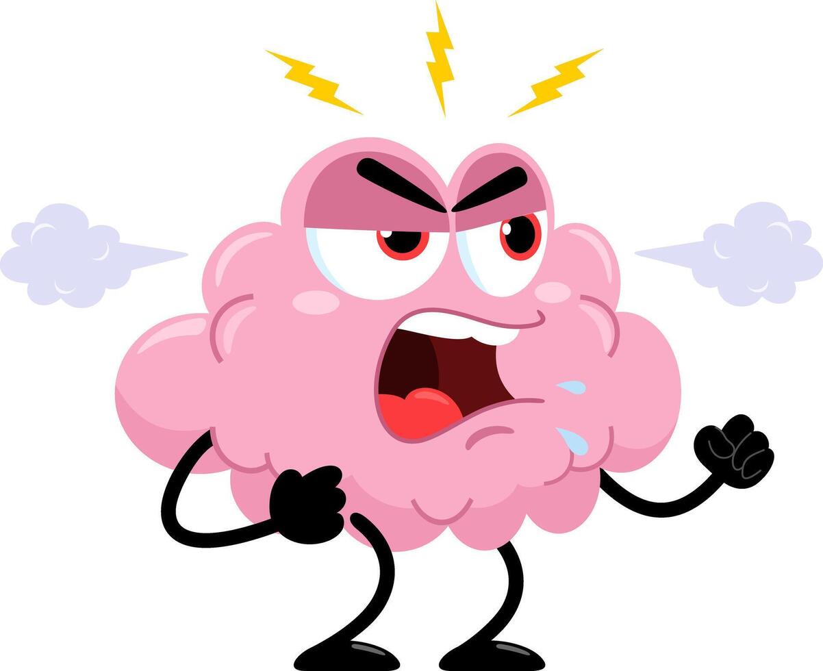 Angry Brain Cartoon Character Screaming vector