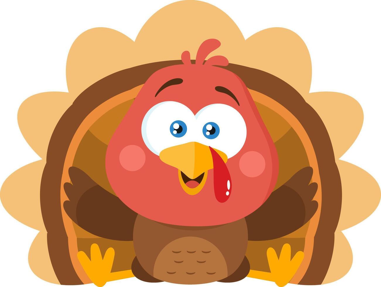 Cute Baby Turkey Bird Cartoon Character Sitting With With Open Wings vector