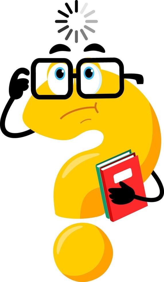 Cute Yellow Question Mark Cartoon Character Holding A NoteBooks And Thinks vector