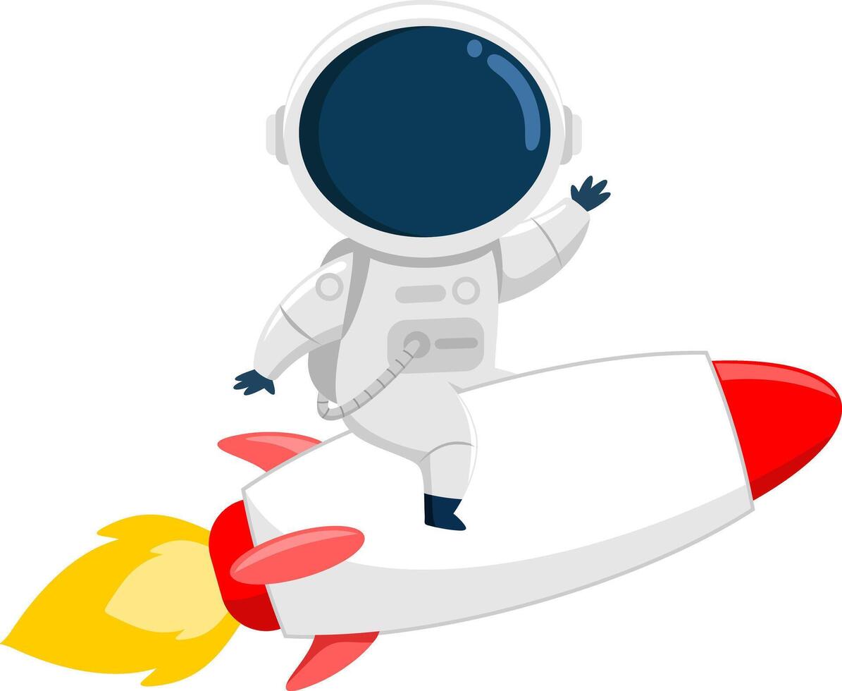 Cute Astronaut Cartoon Character Riding A Rocket And Waving vector