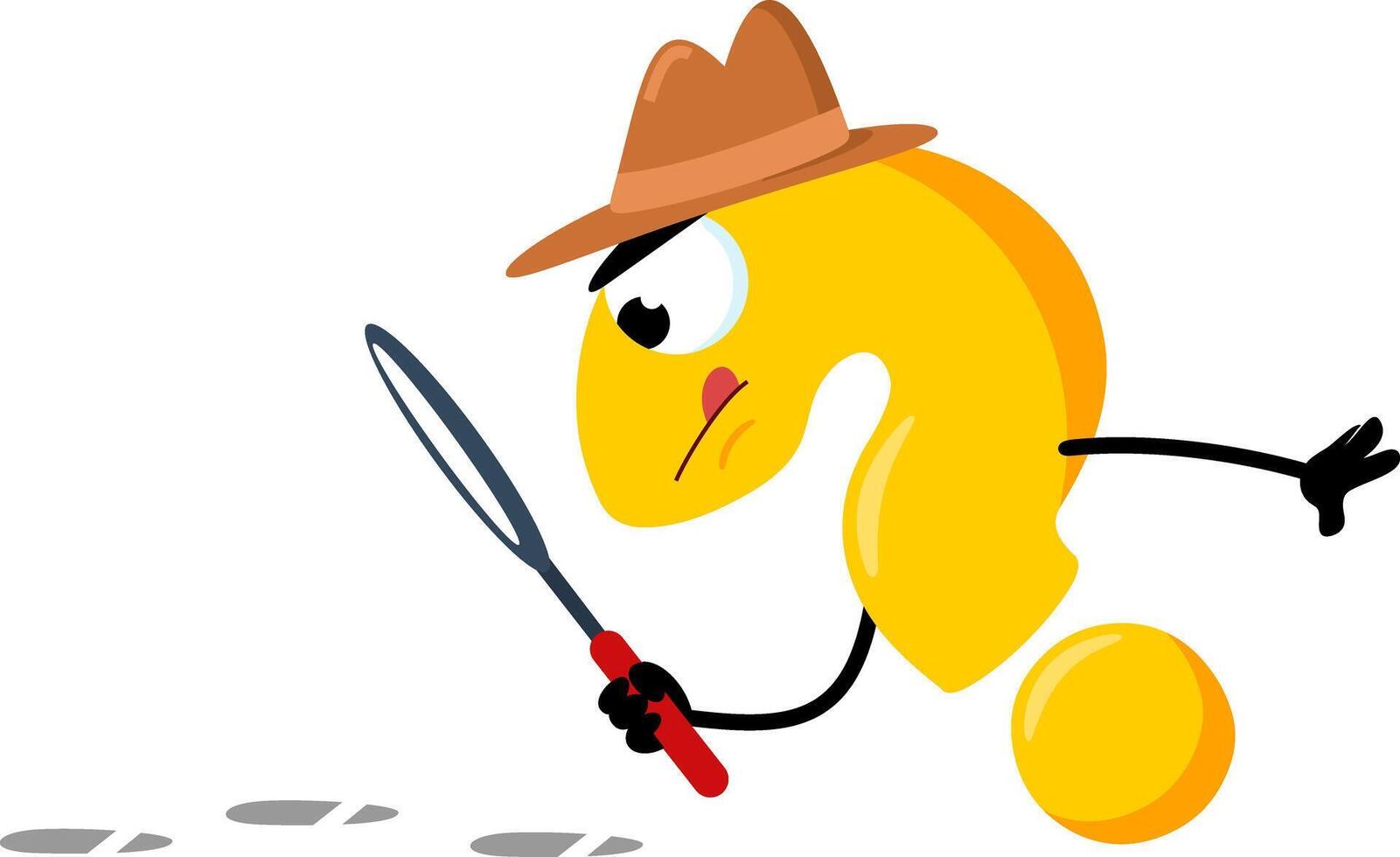 Cute Yellow Question Mark Detective Cartoon Character With Magnifying Glass Following A Clues vector