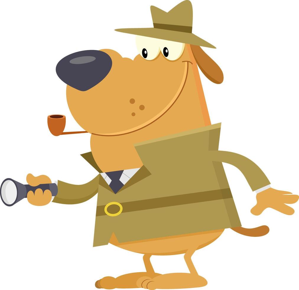 Detective Dog Cartoon Character Holding A Flashlight vector