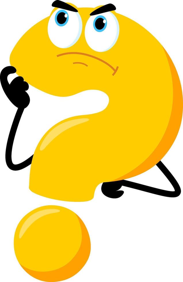 Cute Yellow Question Mark Cartoon Character Thinking vector