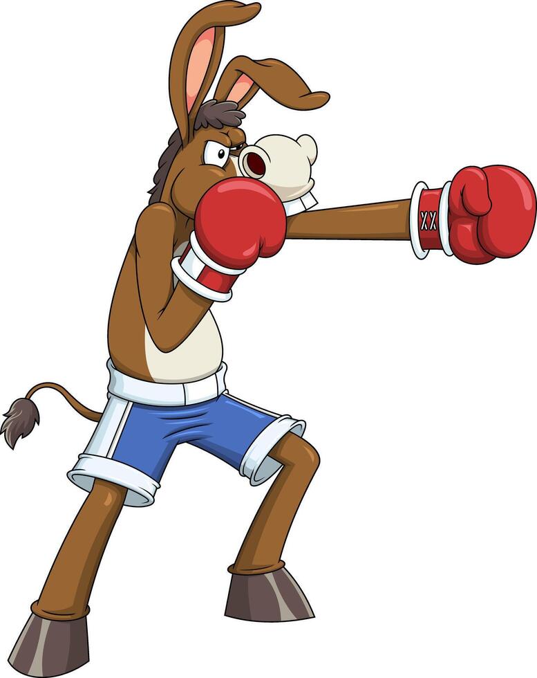 Angry Donkey Jackass Cartoon Character Boxer With Boxing Gloves vector