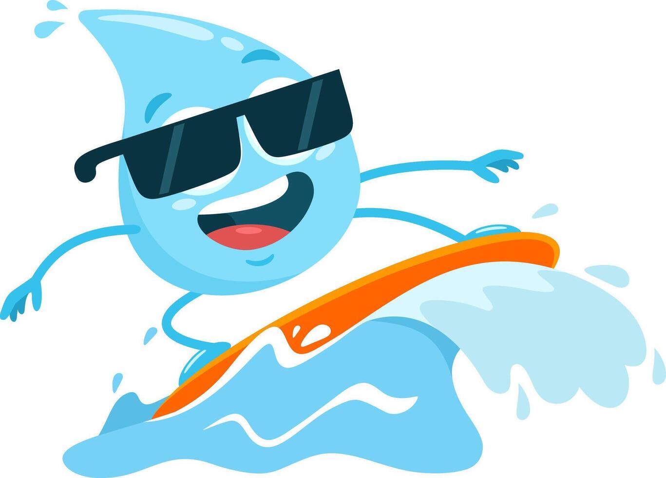 Blue Water Drop Surfer Cartoon Character Riding A Wave vector