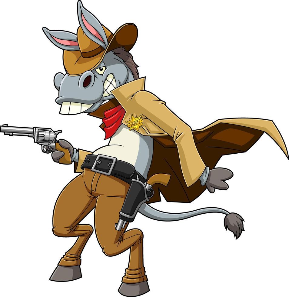 Donkey Sheriff Cowboy Cartoon Character vector
