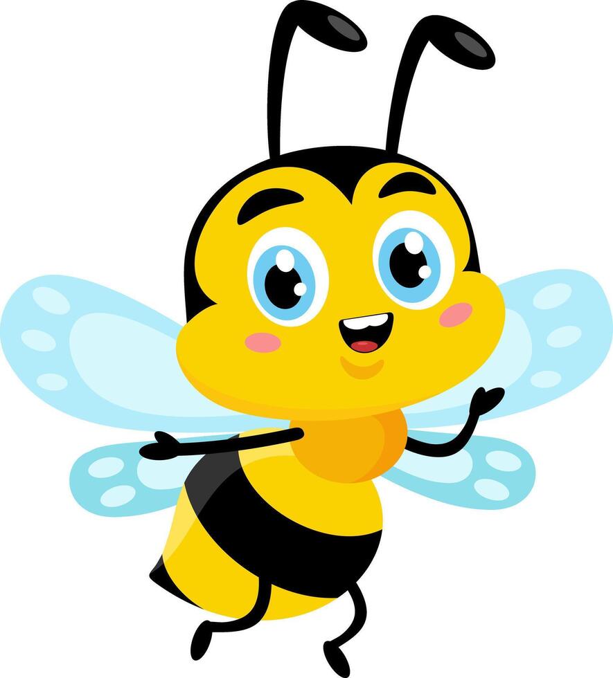 Cute Bee Cartoon Character Waving For Greeting vector