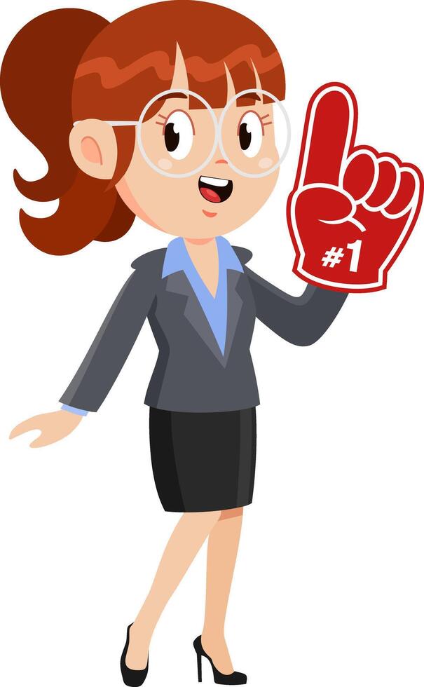 Business Woman Cartoon Character Showing Number One With Foam Finger vector