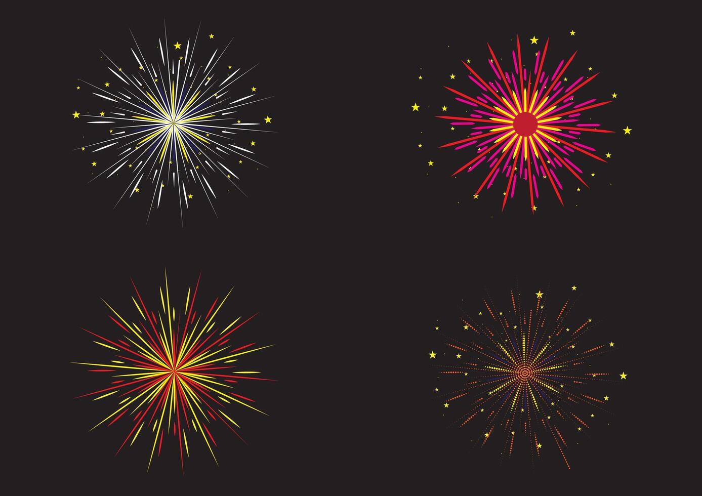 Multicolored Fireworks Illustrations for Year-Round Celebrations Suitable for New Year's Eve, Fourth of July, Chinese New Year, Eid al-Fitr, Ramadan, Christmas, Halloween, party, holiday vector
