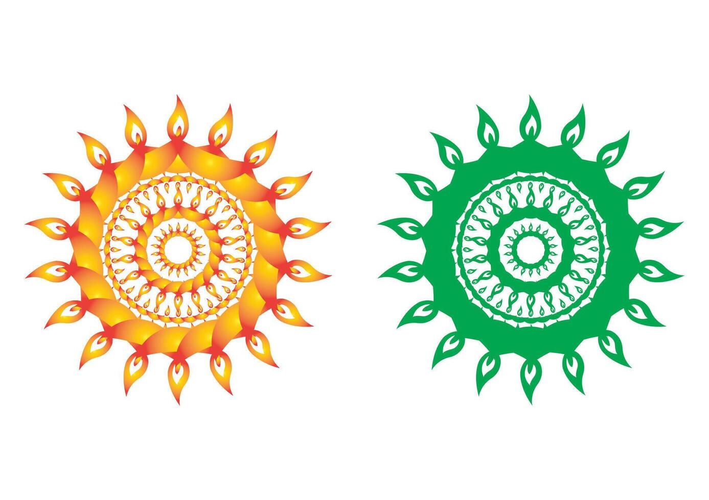 Fiery Solar Blaze and Verdant Flora Whorl A Study in Contrasting Motifs For Greeting Cards, Posters, And Backgrounds vector