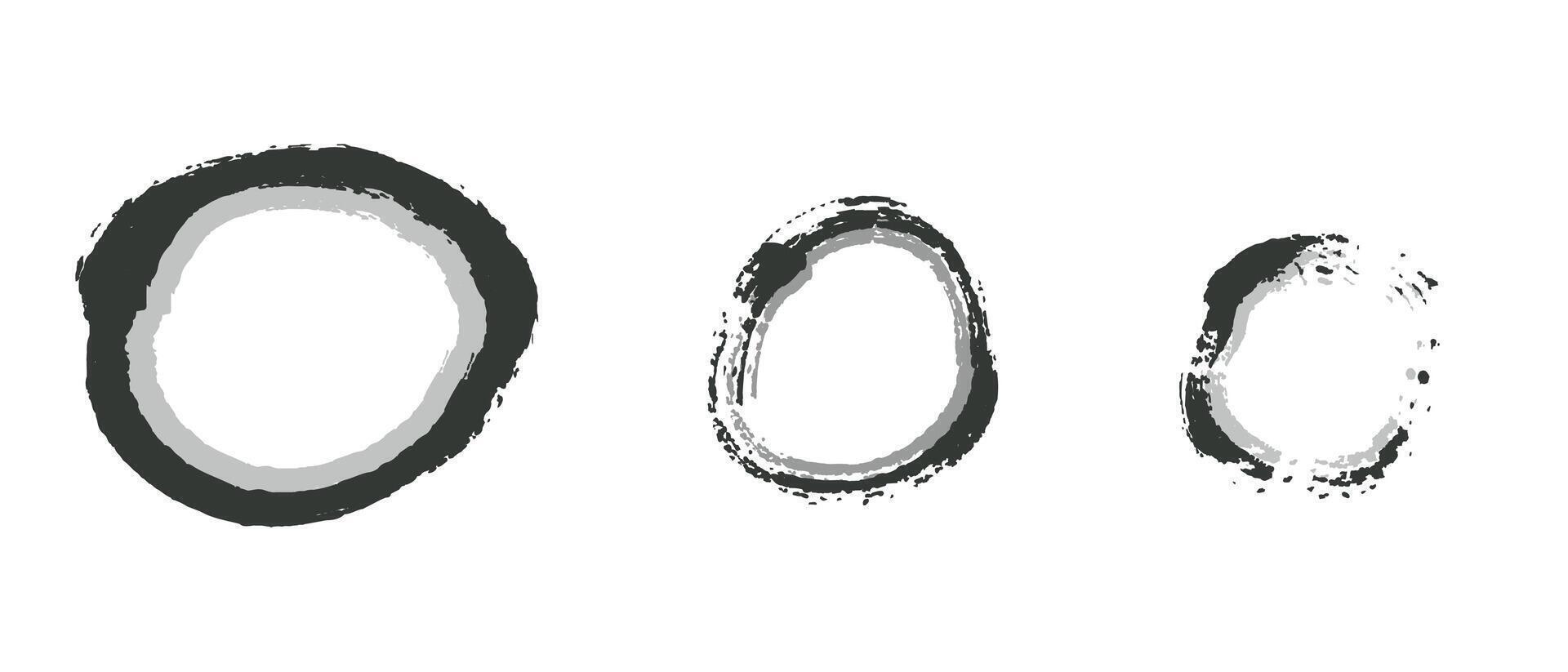 Abstract circles of different shape and size. Monochrome design elements each isolated on white background with shadow vector