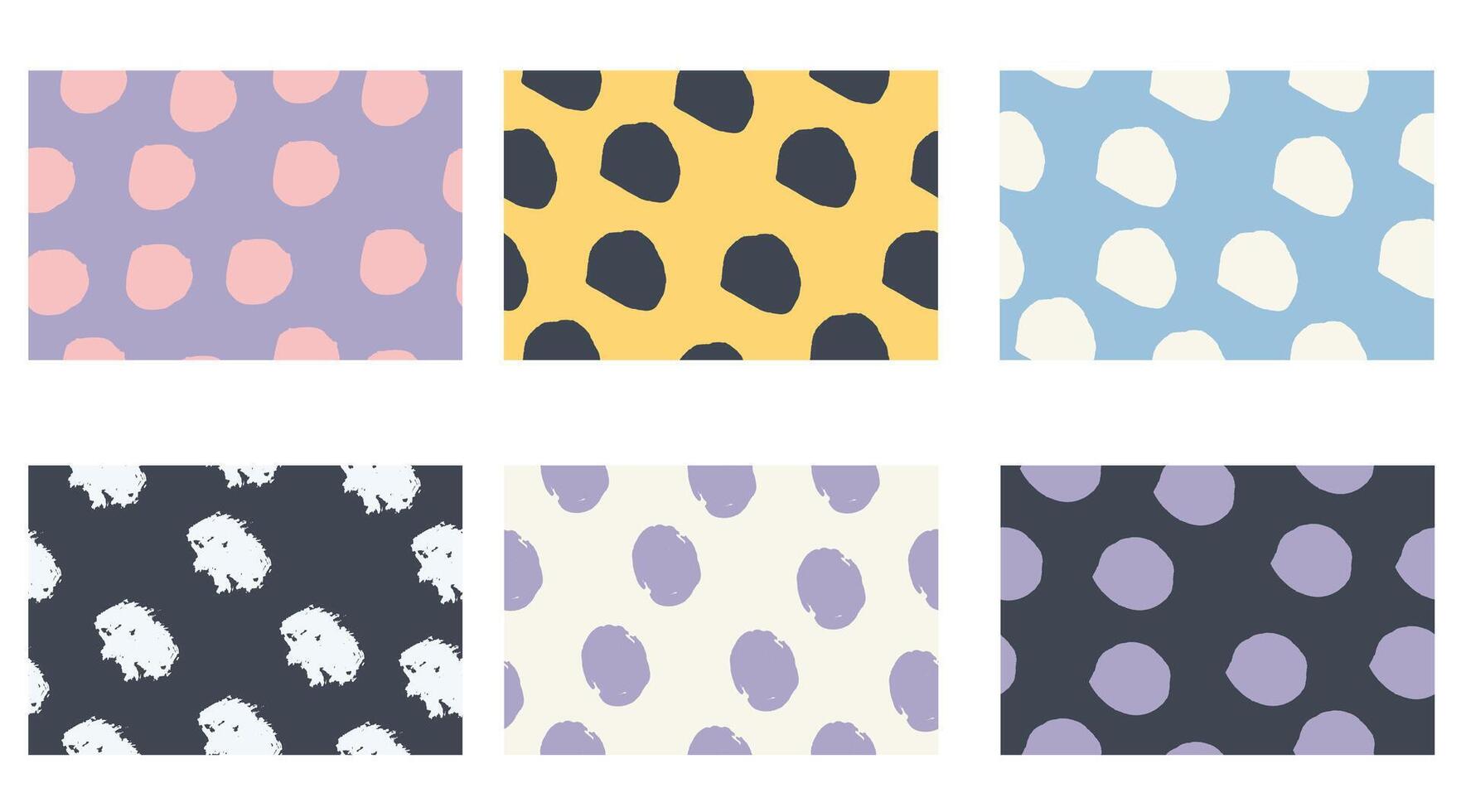 Set of abstract seamless patterns with blots and circles. Colorful trendy backgrounds each isolated vector