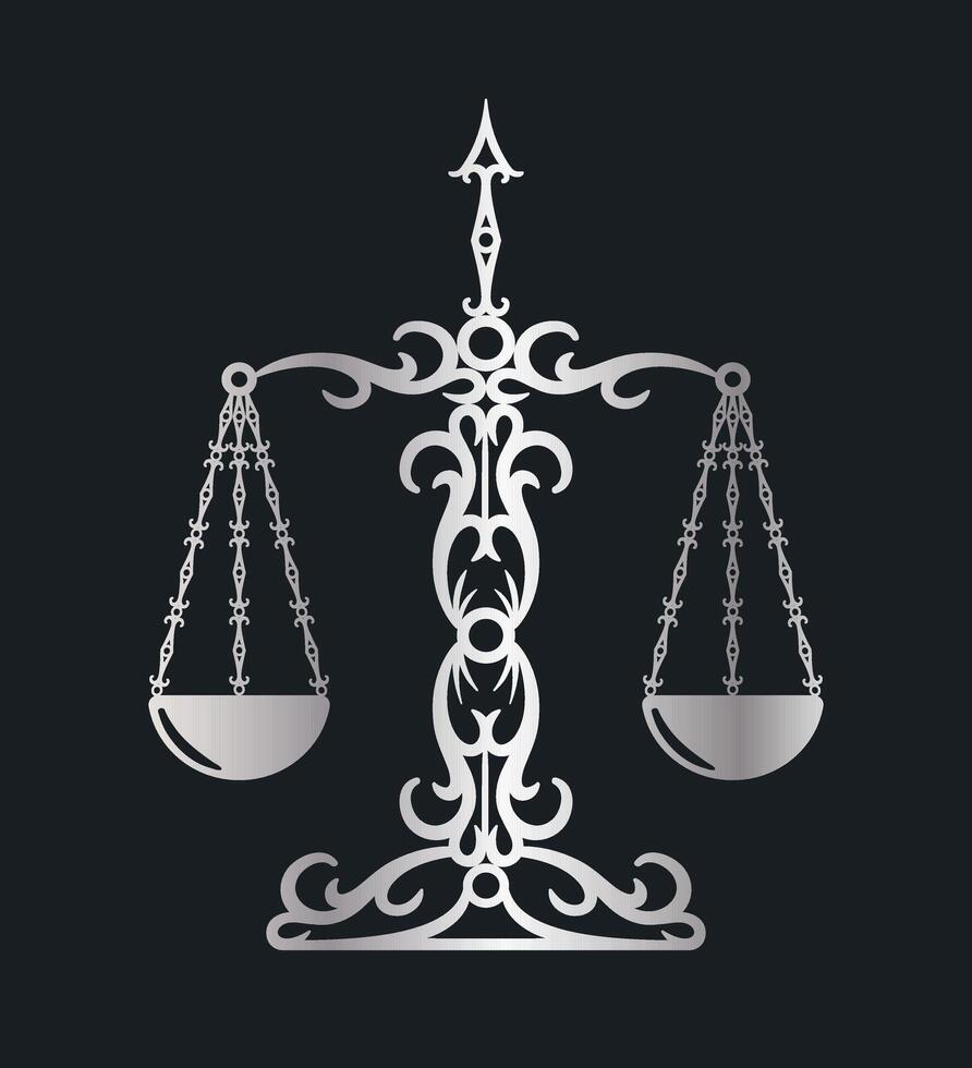 An Elegant and Timeless Icon Representing the Scales of Justice in a Stylish Retro Design. Libra zodiac symbol with engraving, hand drawn, luxury, esoteric and boho styles. vector
