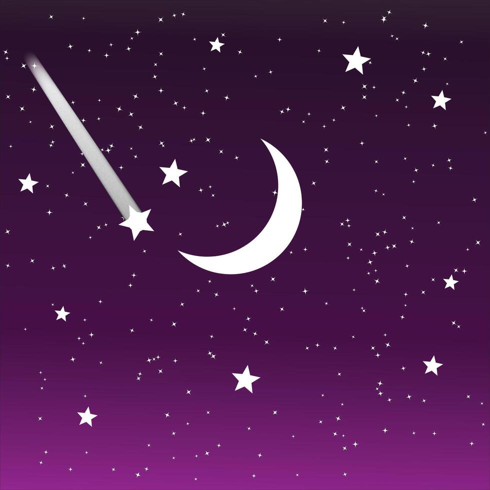 Purple blue galaxy. Sky with stars and . Night space. crescent moon and the stars in the night sky background illustration. vector