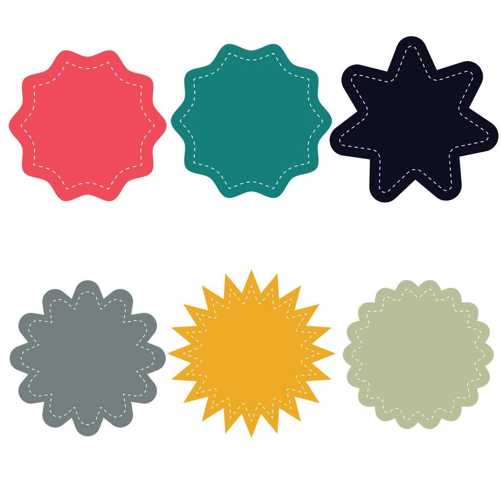 Starburst badge shape, burst wave star, price label sticker, Simple flat style vintage labels, stickers, on white background vector