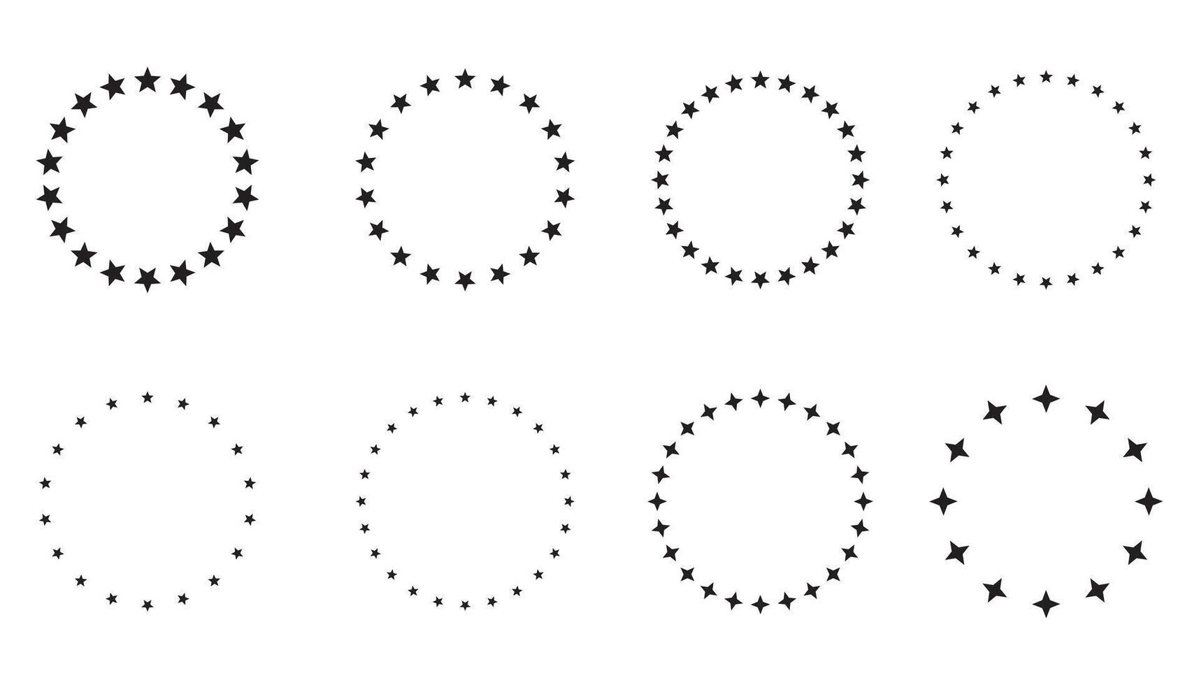 star in circle set of 4, stars in round circular emblem isolated on white background. vector