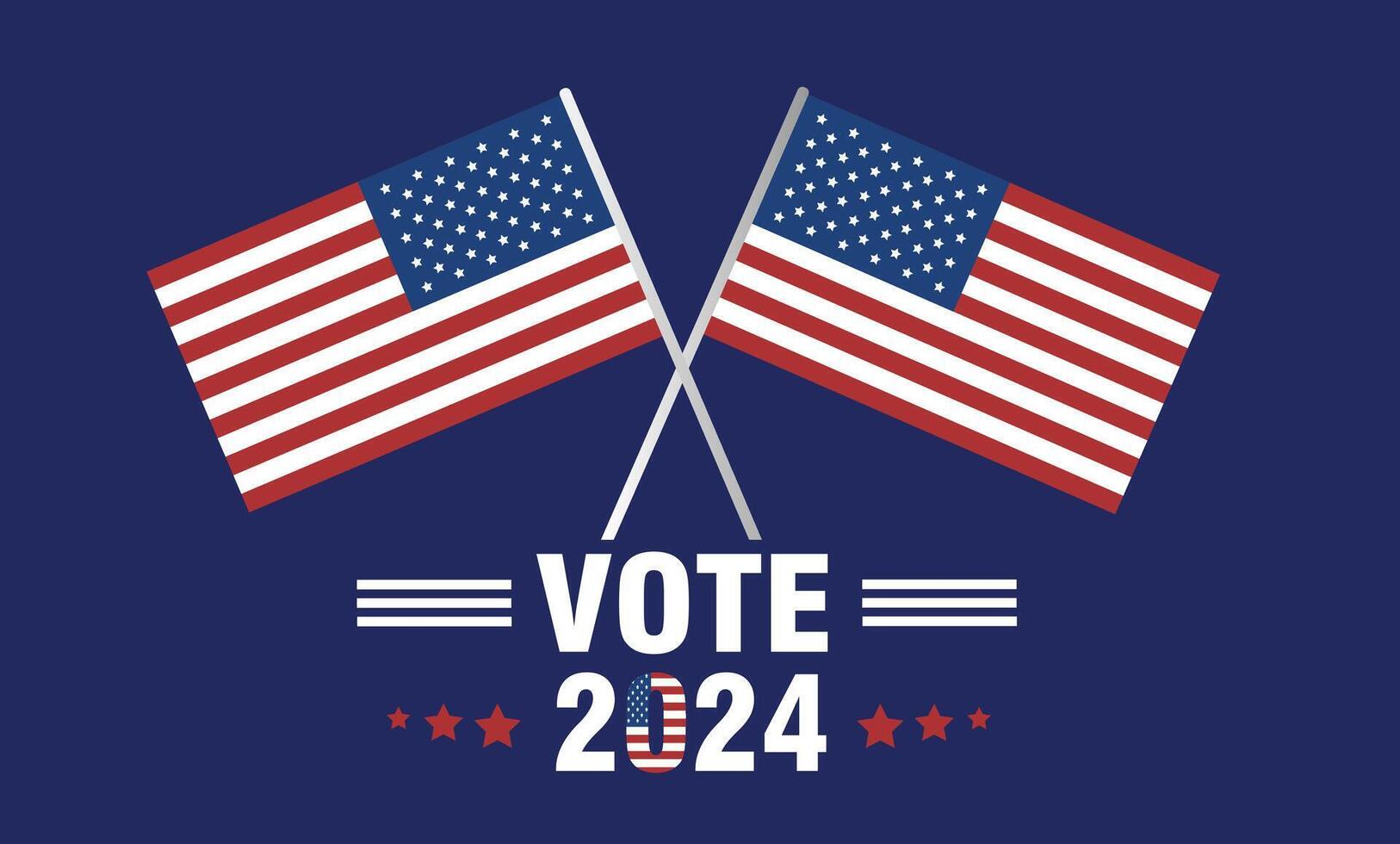 Elections USA 2024 Hand drops his vote into the American flags in the background, blurred background, Voting for the presidential election. vector
