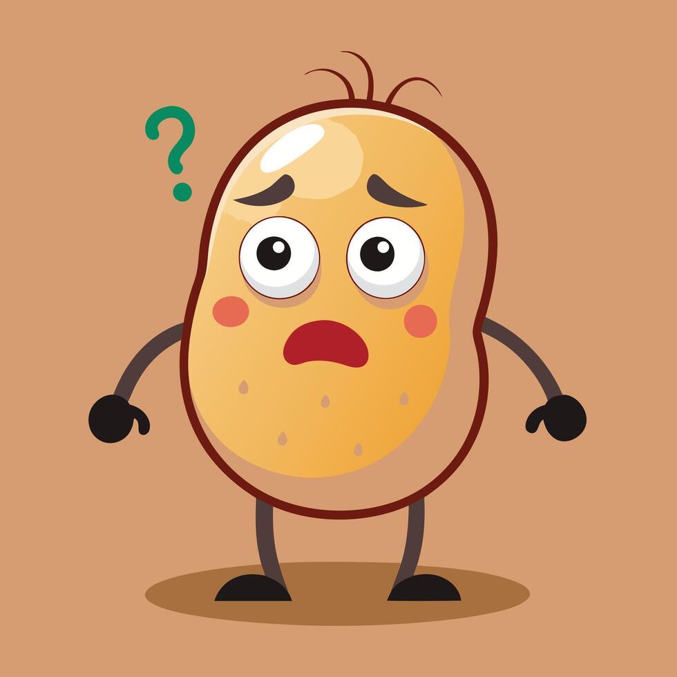 Confuse Potato Cartoon Character Licking His Lips And Holding Silverware, Hand Drawn Illustration Isolated On Transparent Background vector