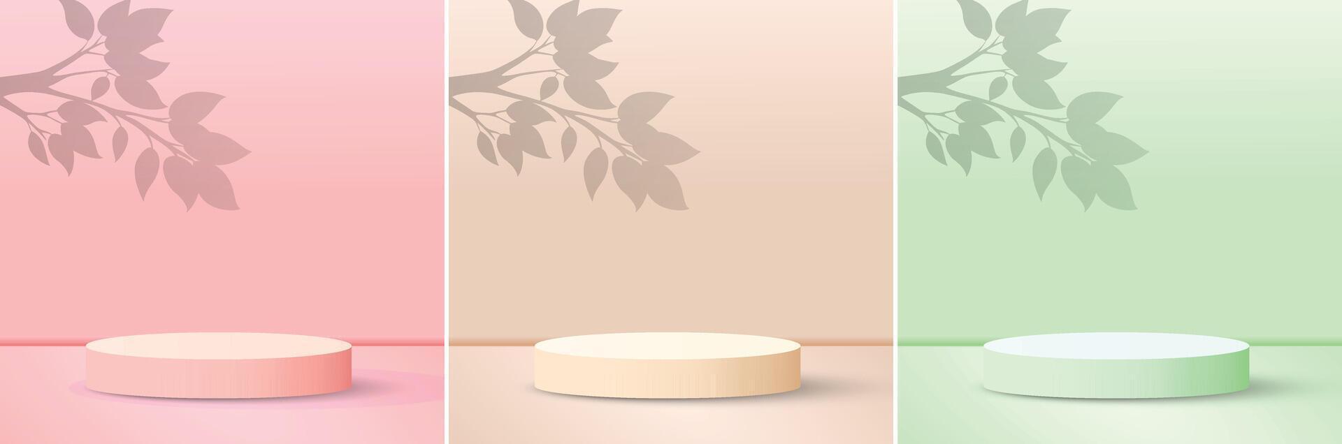 Soft pink Product background with direct wall lighting. Empty room with monochromatic wall and floor, spot light and shadow. banner for product presentation, realistic template of photography space. vector