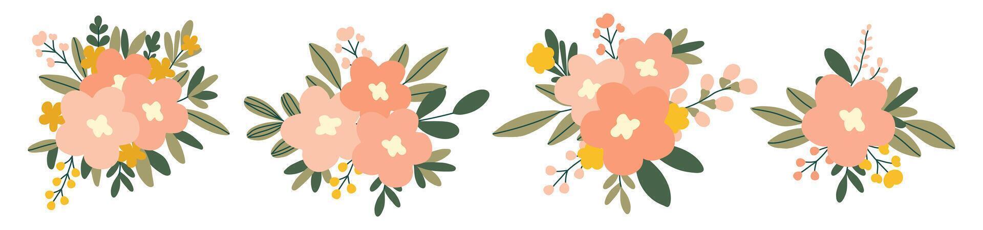 Hand drawn flowers set isolated on white background vector