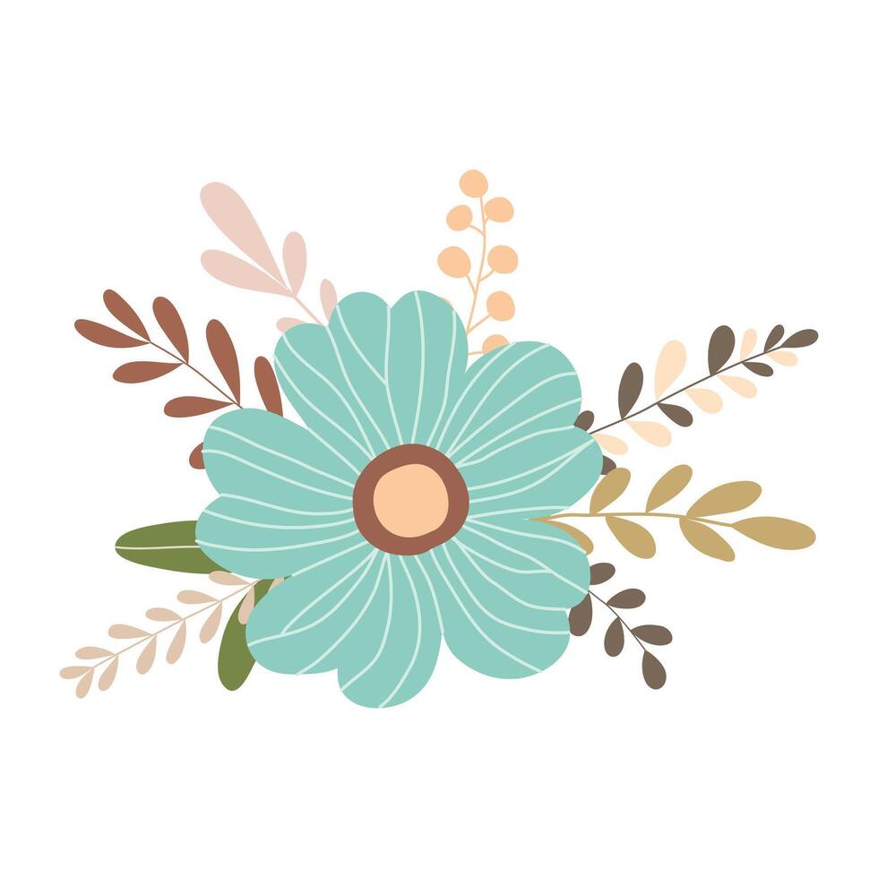 Hand drawn branch with flowers and leaves isolated on white background vector