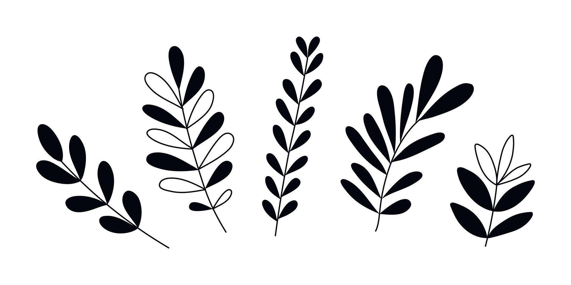 Hand drawn doodle leaves set isolated on white background vector