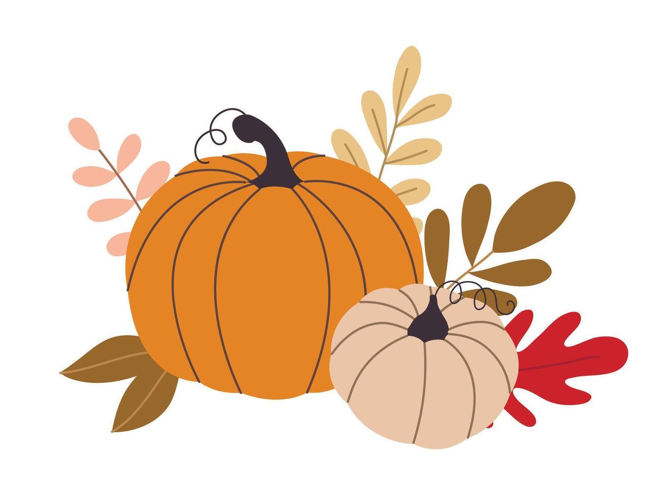 autumn pumpkins and forest leaves and berries isolated on white background vector