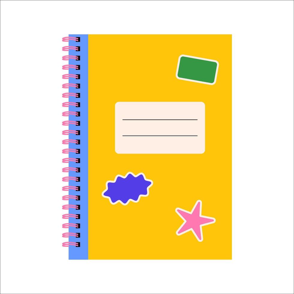 Notebook with stickers on the cover. Colorful illustration for educational conten and learning materials vector