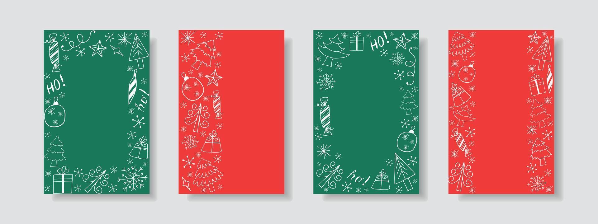Set of Christmas and New Year frames in doodle style. vector