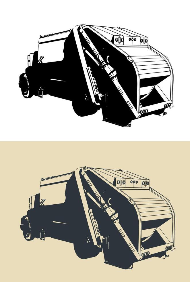Garbage truck illustrations vector